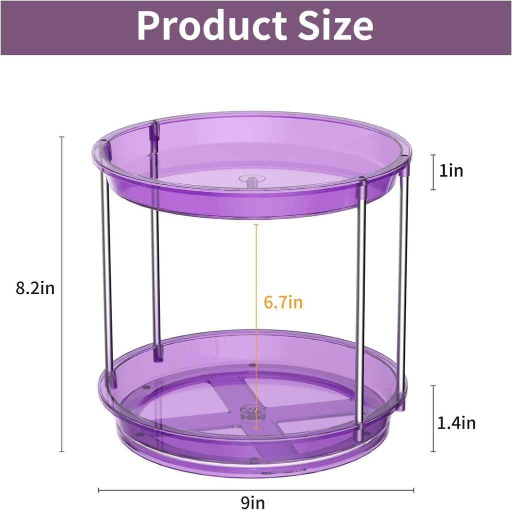 Rotating Makeup Organizer, Perfume Skincare Holder, 2 Tier 9 Inch, Purple
