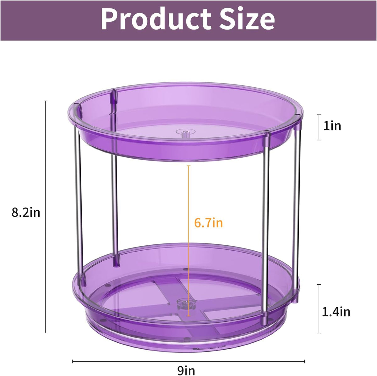 Rotating Makeup Organizer, Perfume Skincare Holder, 2 Tier 9 Inch, Purple
