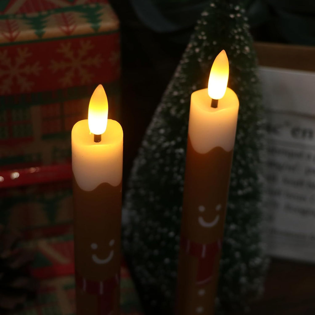 Gingerbread Man Christmas Flameless Taper Candles with Remote
