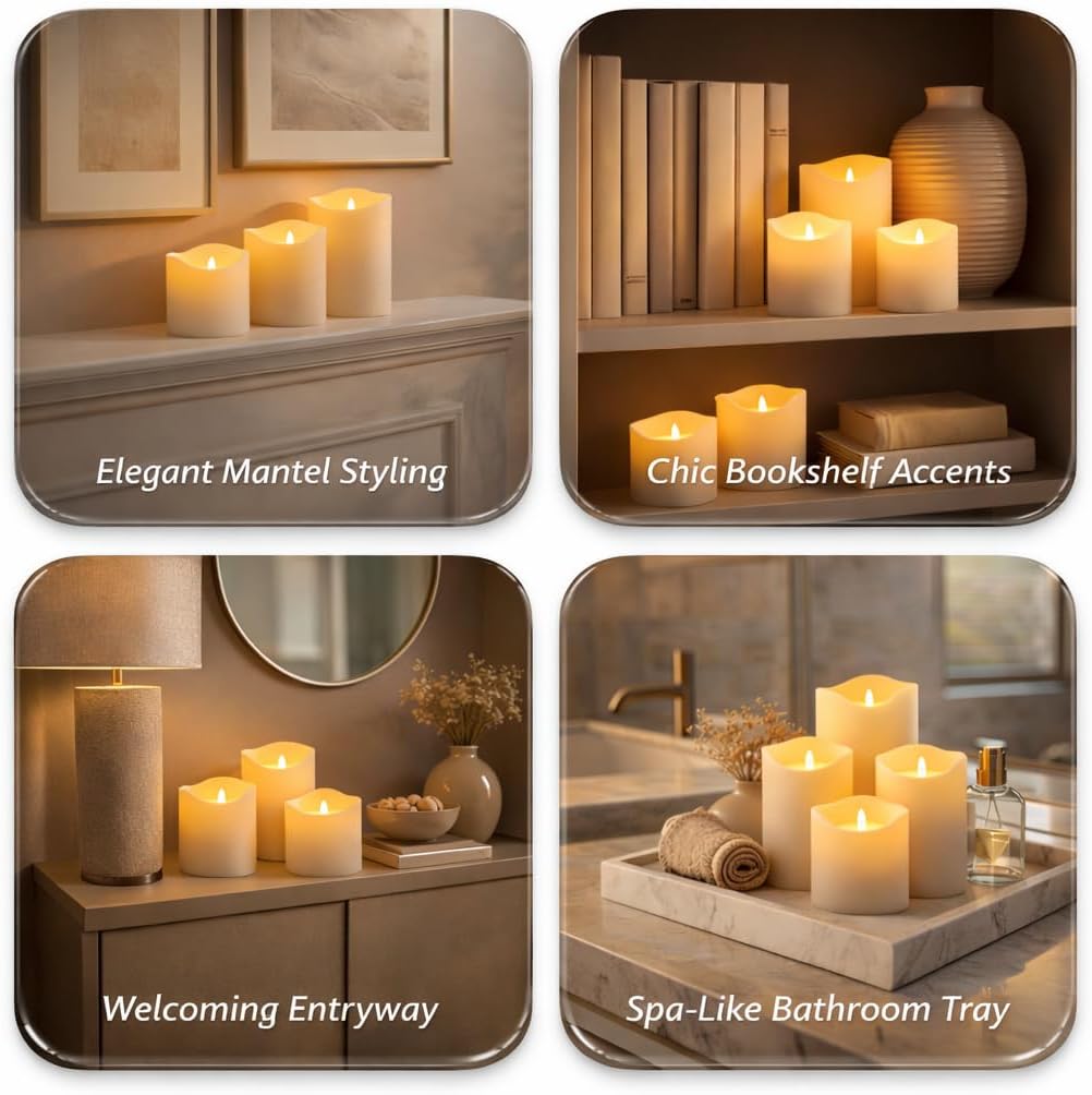Enido 9pcs Flameless Flicking LED Candles with Remote, Battery Operated Outdoor Waterproof Candles, Electric Candle for Dining Tables and Halloween Decoration