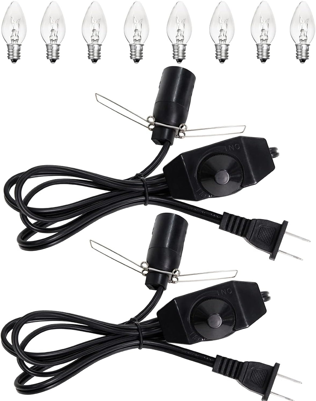 Salt Lamp Cord Replacement 2-Pack with Dimmer Switch 5 feet Lamp Cord and 8-Pack Halogen Salt Lamp Bulbs(15 Watts)