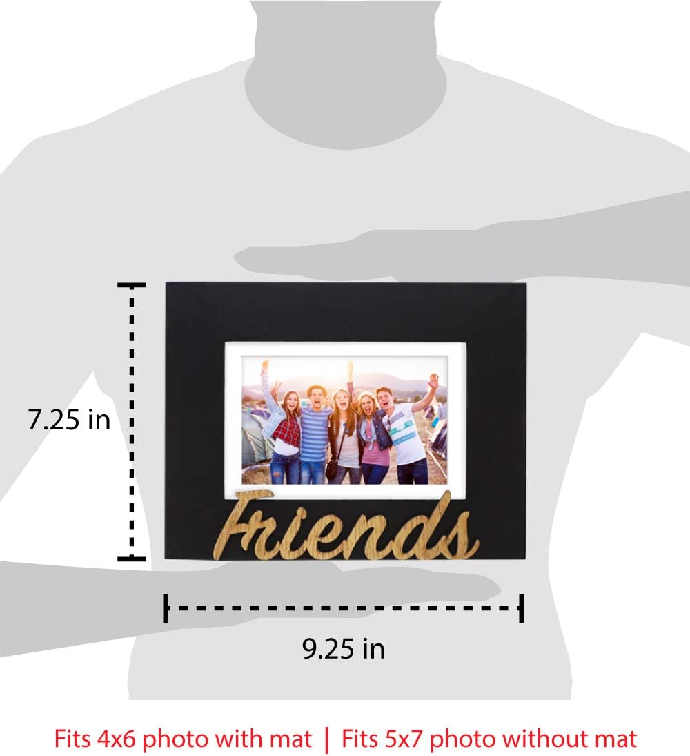 Isaac Jacobs 5x7 (Matted 4x6) Black Wood Sentiments “Friends” Picture Frame