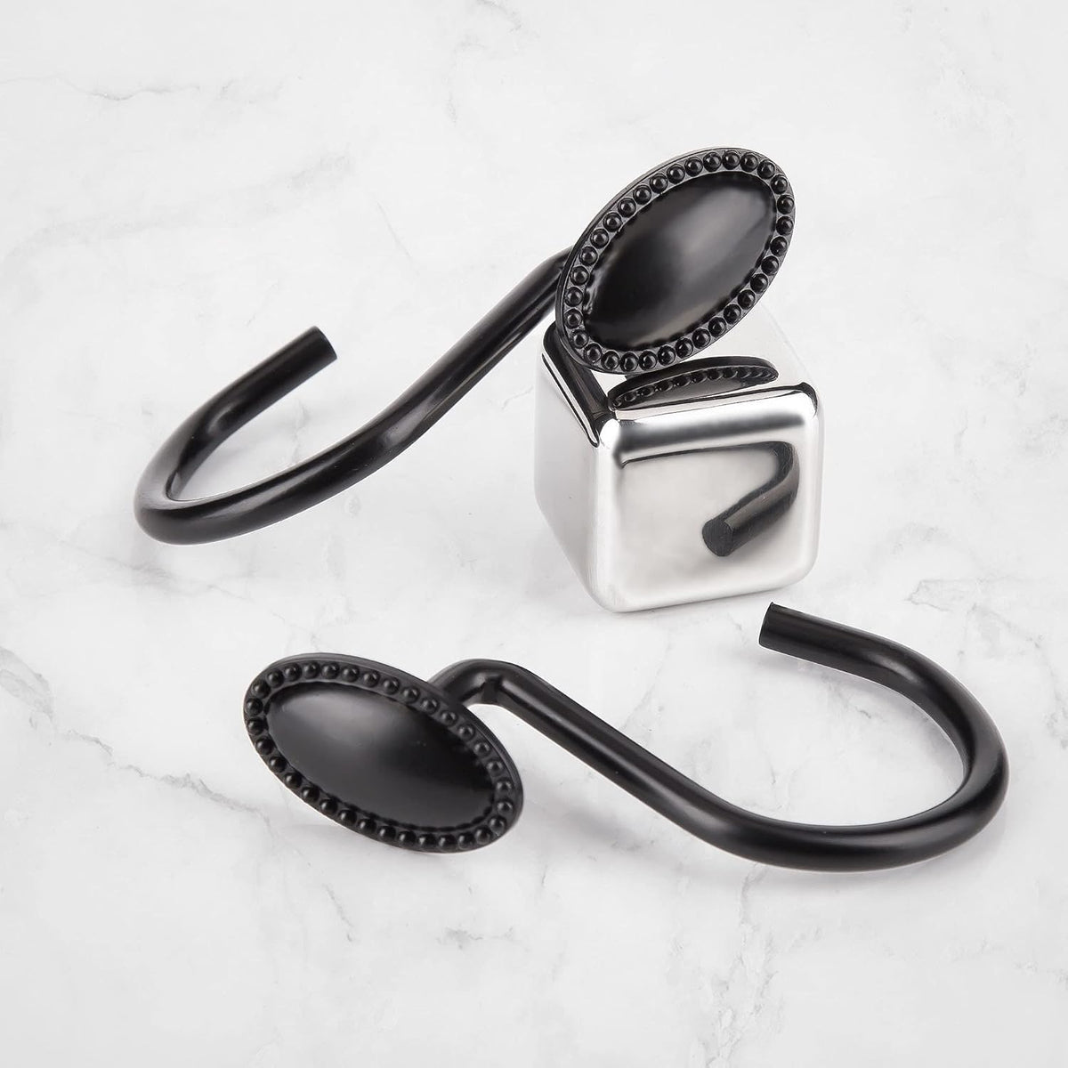 Black Shower Curtain Hooks,12Pcs Heavy Duty Rustproof Zinc