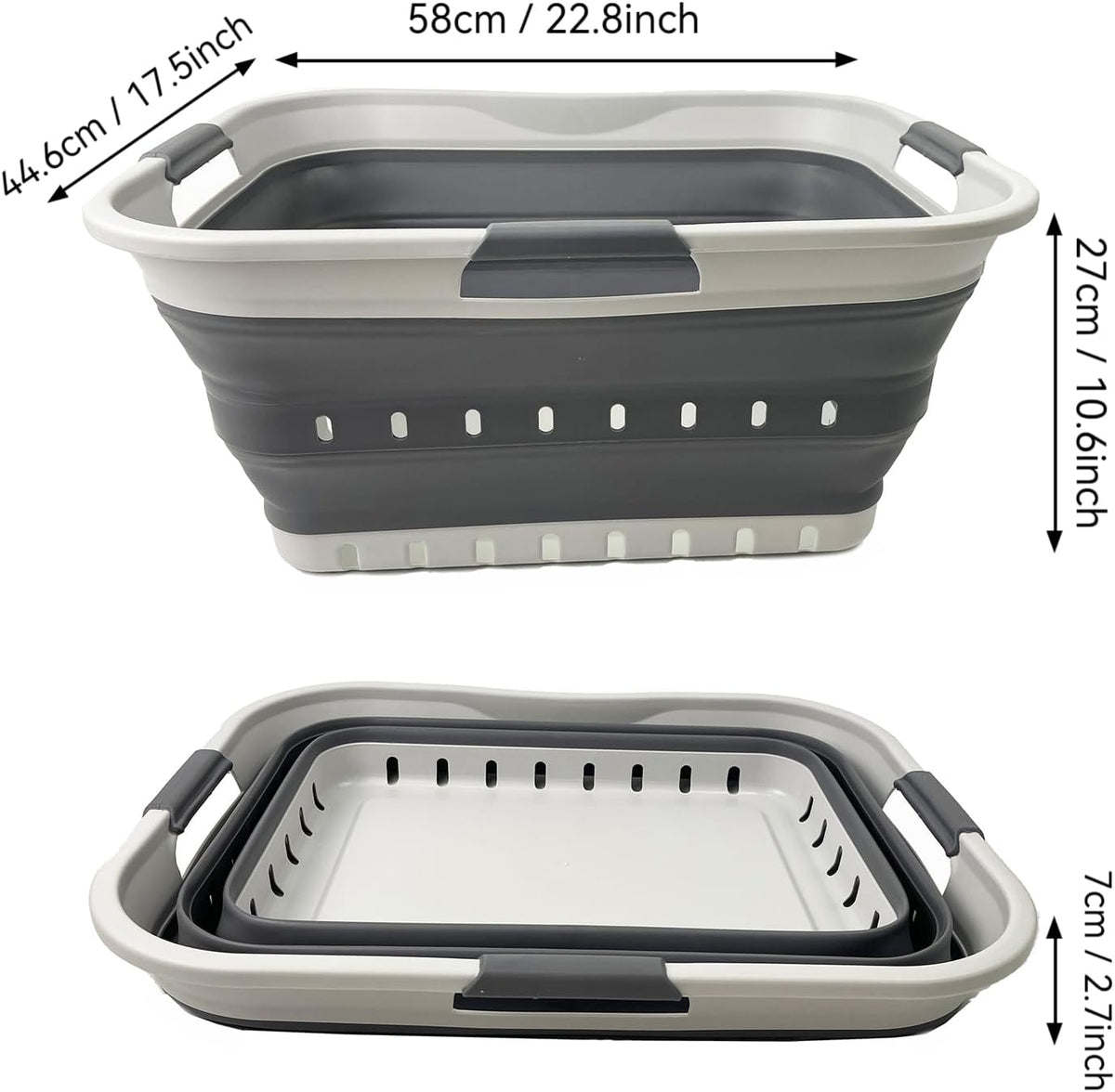 SAMMART 42L (11 Gallon) Set of 2 Collapsible Plastic Storage Basket - Foldable Pop Up Storage Container - Portable Laundry Organizer - Space Saving Hamper (Grey/Steel Grey, 42L (Style B))