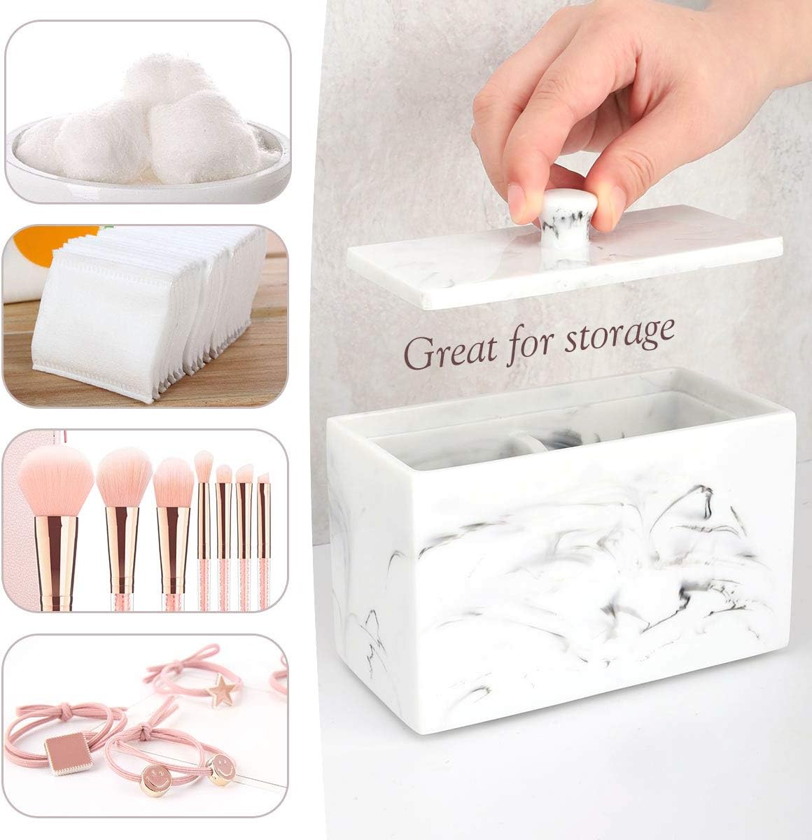 Luxspire Cotton Swab Holder, Dual Compartment Jar with Lid, Ink White