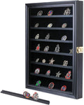 Military Challenge Coin Display Case Lockable Wooden Cabinet Rack Holder
