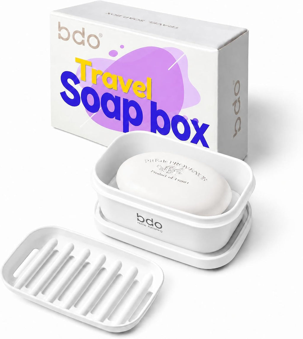 Travel Essentials Soap Holder with Lid White,Leakproof Soap Dish with Drainage Layer,Portable Travel Soap Bar Case for Camping,Gym,Bathroom,Kitchen,Dormitory,Hotel