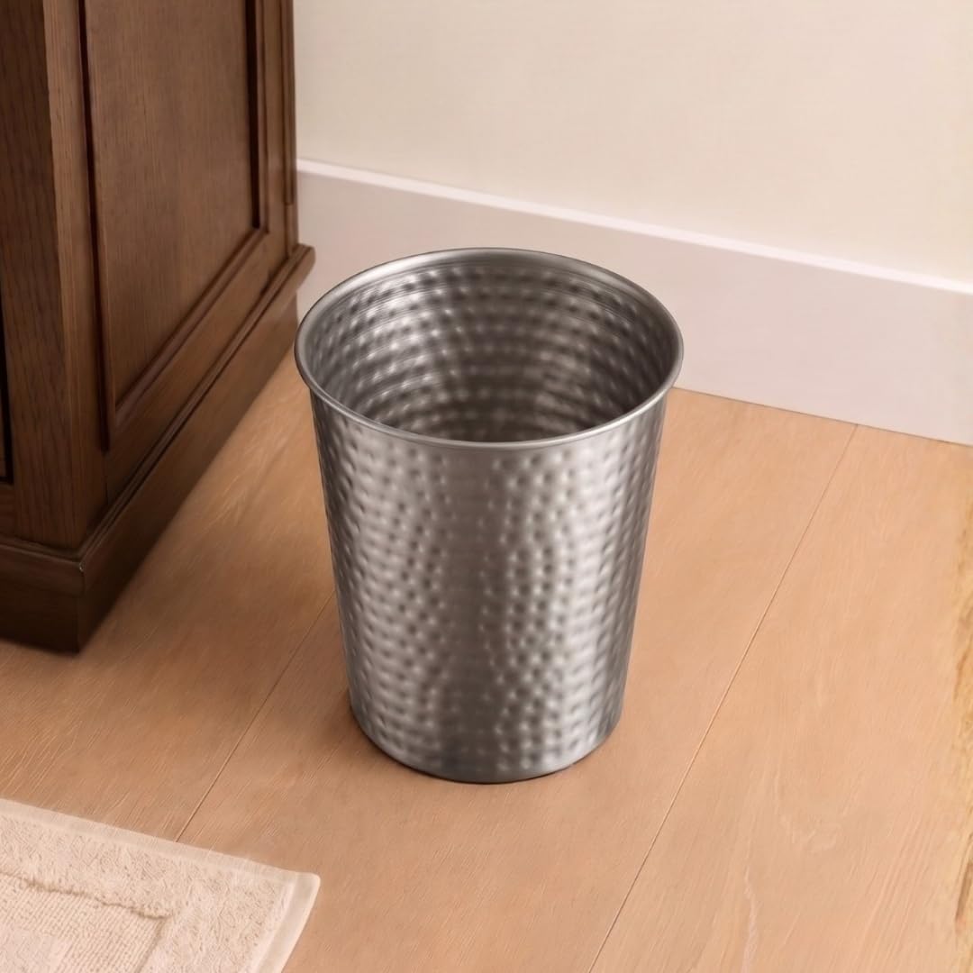 Monarch Abode Metal Bathroom Trash Can – Waste Basket for Bedroom, Office Desk, & Dorm, Hand Hammered, Durable Decorative Pewter Small Trash Can Bathroom Garbage Bin Wastebasket
