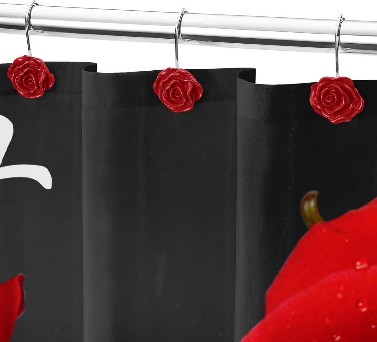 Cute Rose Floral Shower Curtain Hooks Rings for Bathroom,Red 12PCS