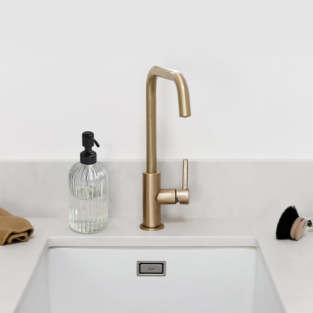 JASAI 18Oz Simple Glass Soap Dispenser with Black Rust Proof Pump.