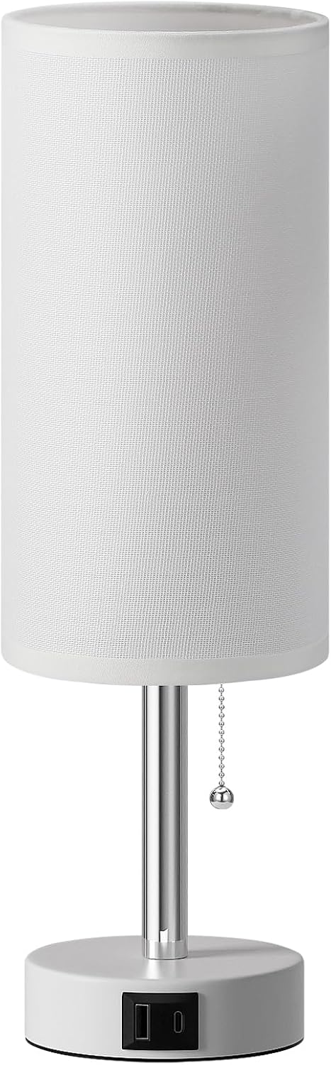 White Bedside Table Lamp for Bedroom - Small Nightstand Lamp for Girls