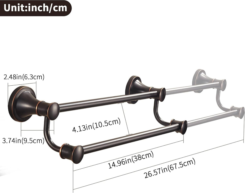 WOLIBEER Bronze Double Towel Bar, Adjustable 14.96 to 26.57 inches Towel Holder Oil Rubbed Farmhouse Towel Rack Rustic Towel Hanger Bathroom Wall Mounted
