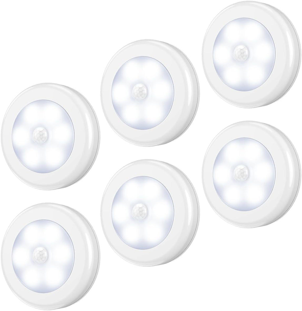 AMIR Upgraded 3.15” Motion Sensor Light Indoor, Cordless Battery Powered Stick on LED Night Lights for Closet, Stair, Under Cabinet, Hallway, Kitchen (White - Pack of 6)