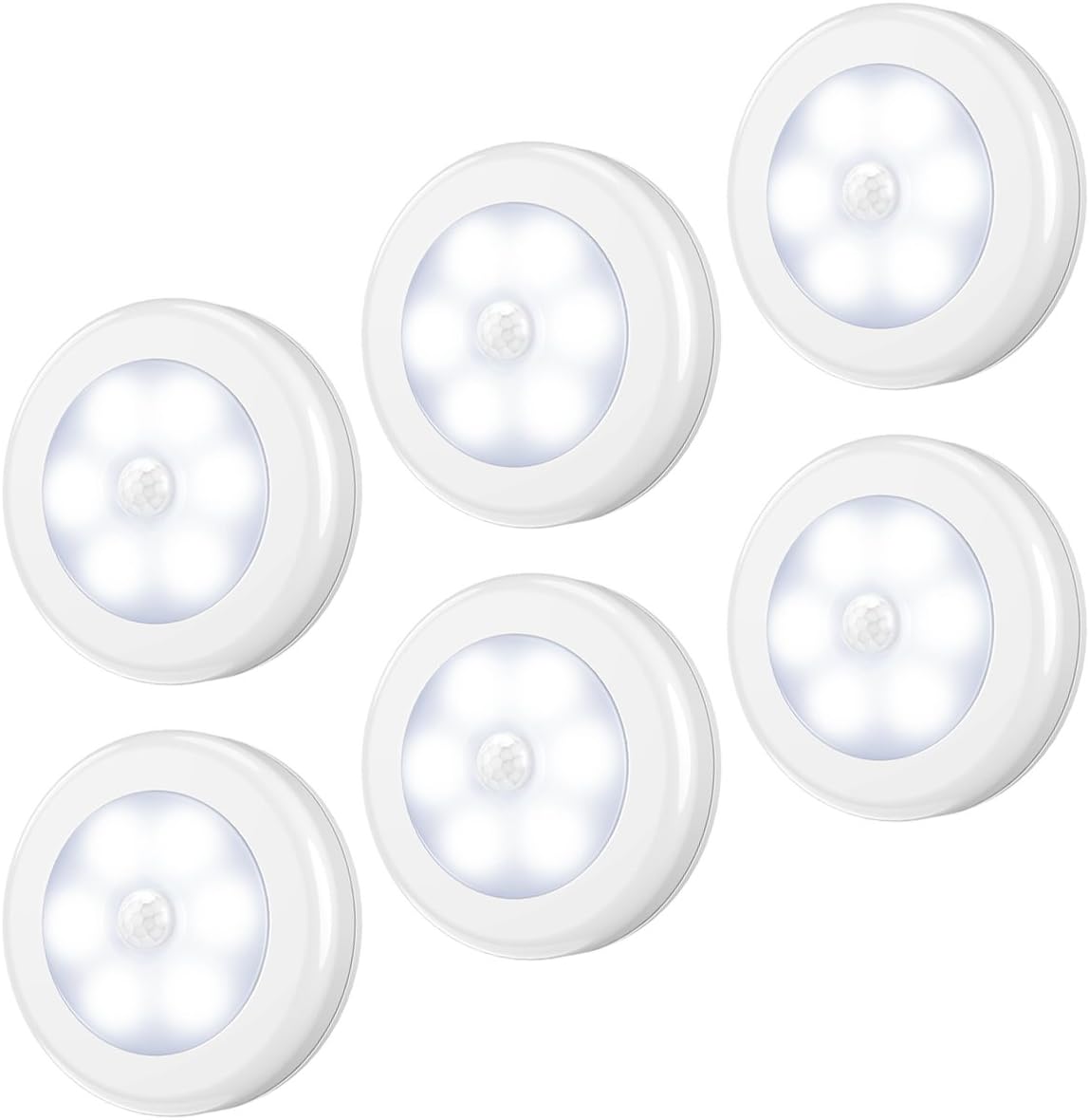 AMIR Upgraded 3.15” Motion Sensor Light Indoor, Cordless Battery Powered Stick on LED Night Lights for Closet, Stair, Under Cabinet, Hallway, Kitchen (White - Pack of 6)