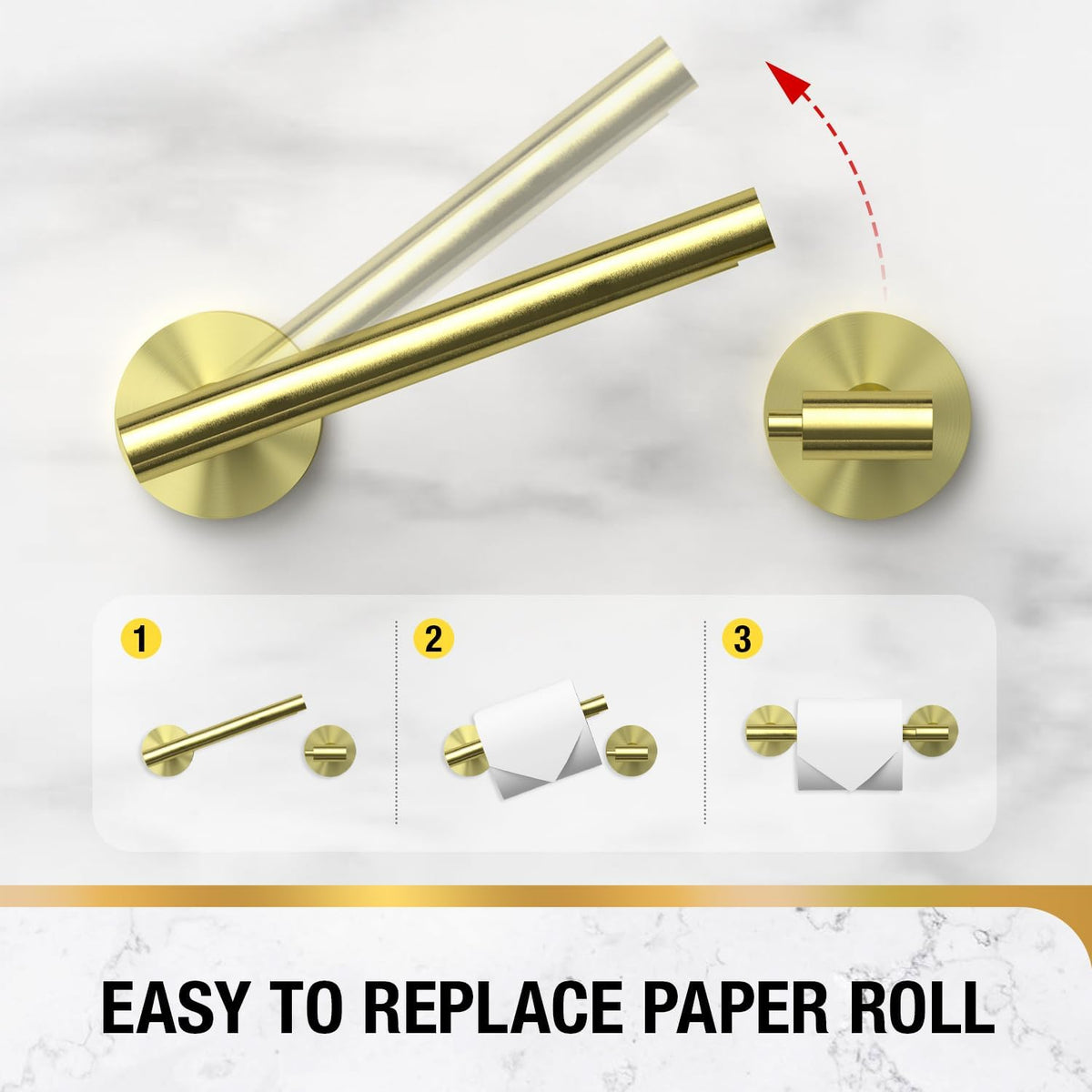 HITSLAM Gold Toilet Paper Holder, Double Post Pivoting, SS304