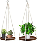 E-Know Macrame Plant Hanger - 2 Set Indoor Hanging Planter Shelf - Hanging Planter Rack Decorative Flower Pot Holder - Handmade Cotton Plant Hangers with Wood Tray Boho Home Decor