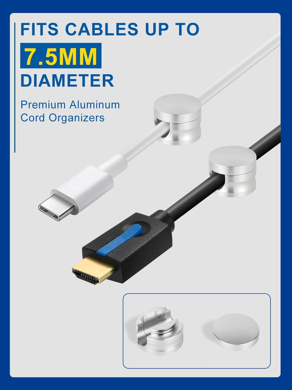 Upgraded Aluminum Silver Phone Charger Cord Holder with Extra-Large