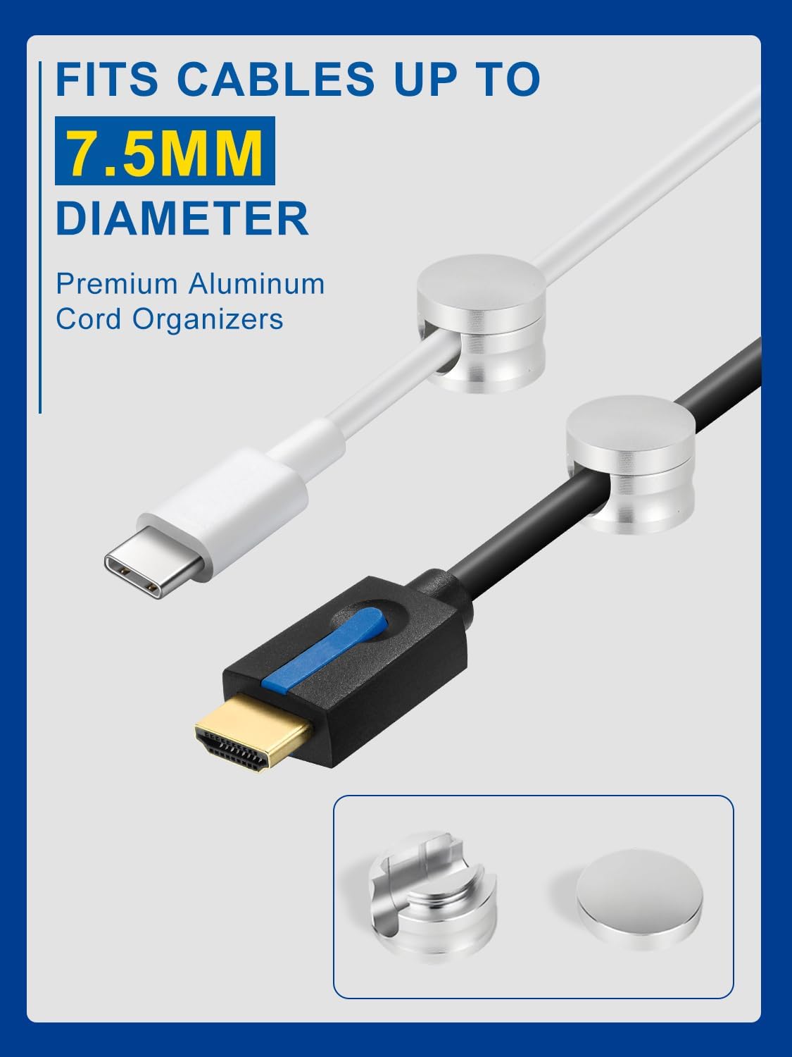 Upgraded Aluminum Silver Phone Charger Cord Holder with Extra-Large