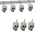 Decorative Shower Curtain Hooks, 12pcs Skull Resin Art Deco Rust Resistant Hooks Glide Shower Ring Hangs Holder Bling for Bathroom Baby Living Room Nursery Halloween Decoration