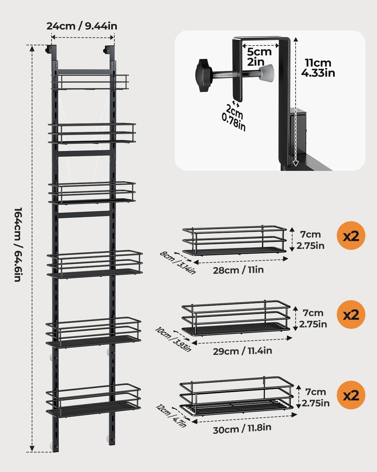 6-Tier Narrow Pantry Door Organizer,Over the Door Pantry Organizer,Black