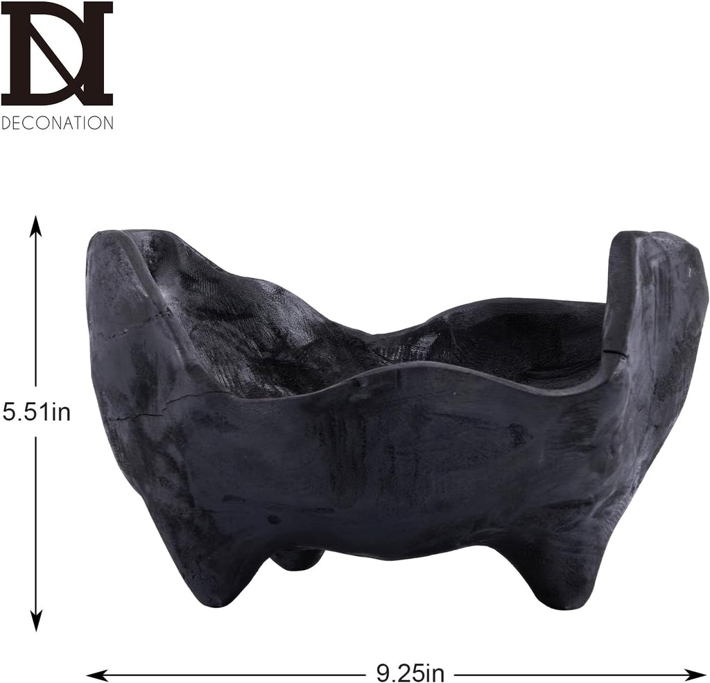 DN DECONATION Oak Wood Black Decorative Bowl, 9.25x5.51 Inch Small Bowl