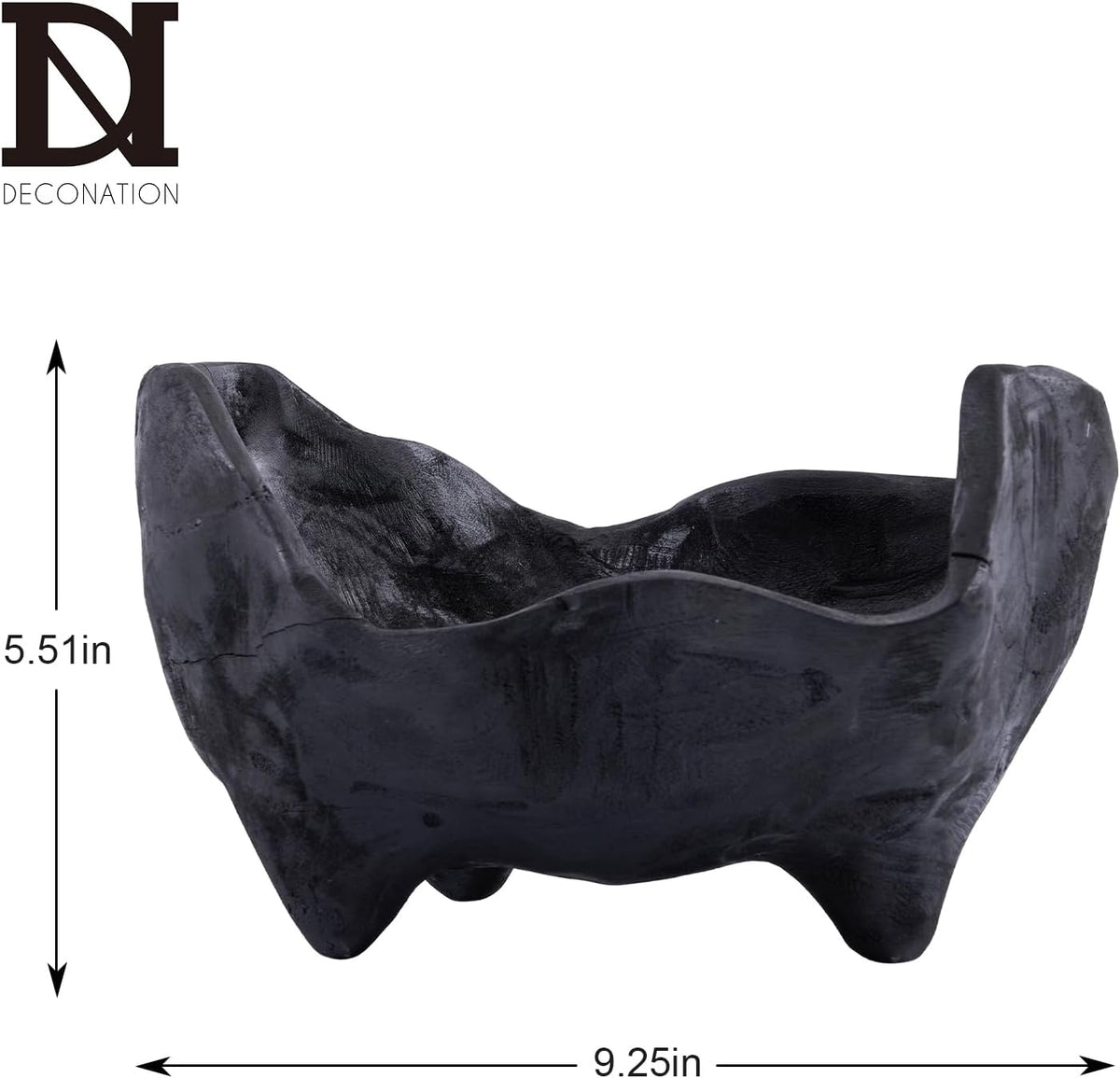 DN DECONATION Oak Wood Black Decorative Bowl, 9.25x5.51 Inch Small Bowl