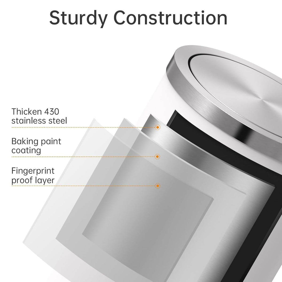 Mbillion 4 Gallons White Swing Lid Stainless Steel Trash Can