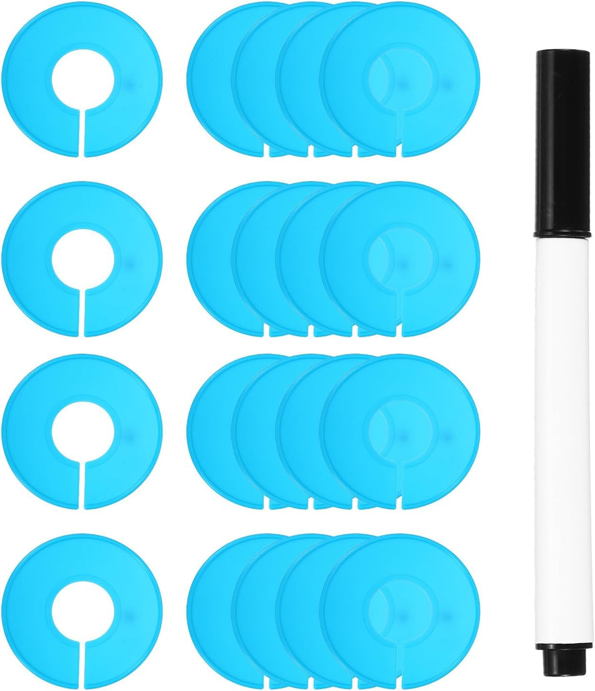 uxcell Clothes Dividers,20 Pack Round Closet Rack Dividers Clothing Rack Size Dividers Blank Labels with Marker Pen Writable & Reusable for Hanging Clothes Sorting Size, Light Blue