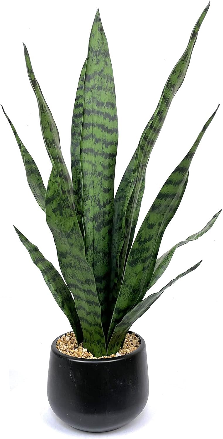 Ollain Artificial Snake Plant with Potted 23.6" Fake Plastic Sansevieria Faux Plants in Pot for Outdoor Window Box Verandah Planter Indoor Outside Home Garde Office Room Gardening Decoration