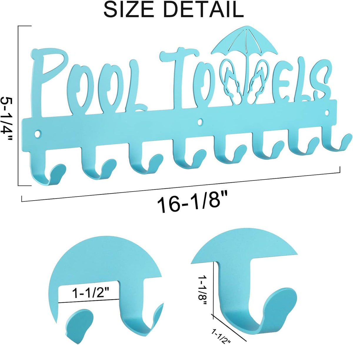 IBosins Pool Towel Rack with 8 Hooks Towel Holder Wall Mount Outdoor Blue