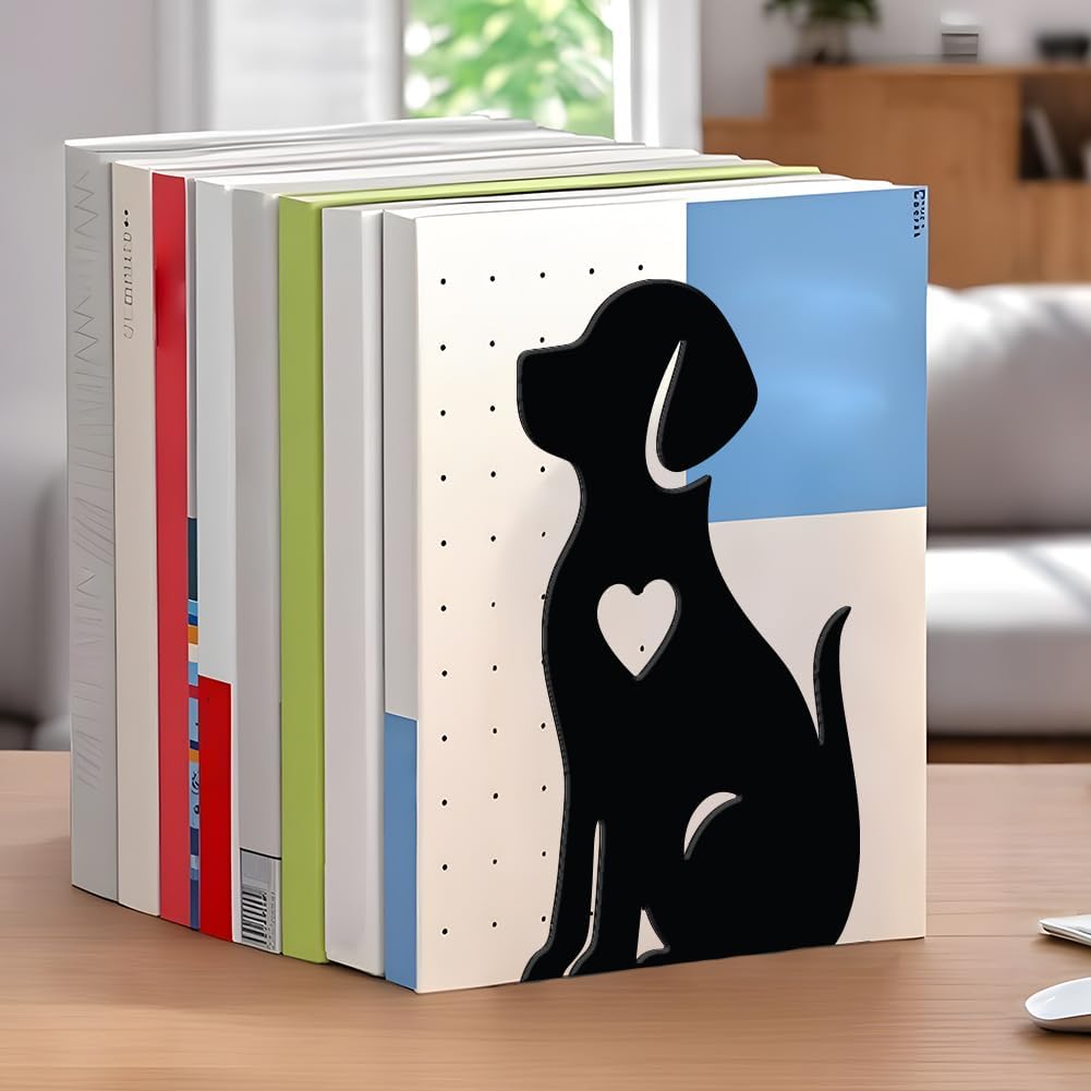 WADORN 1 Pair Dog Metal Bookends for Shelves, Puppy Book Ends Support