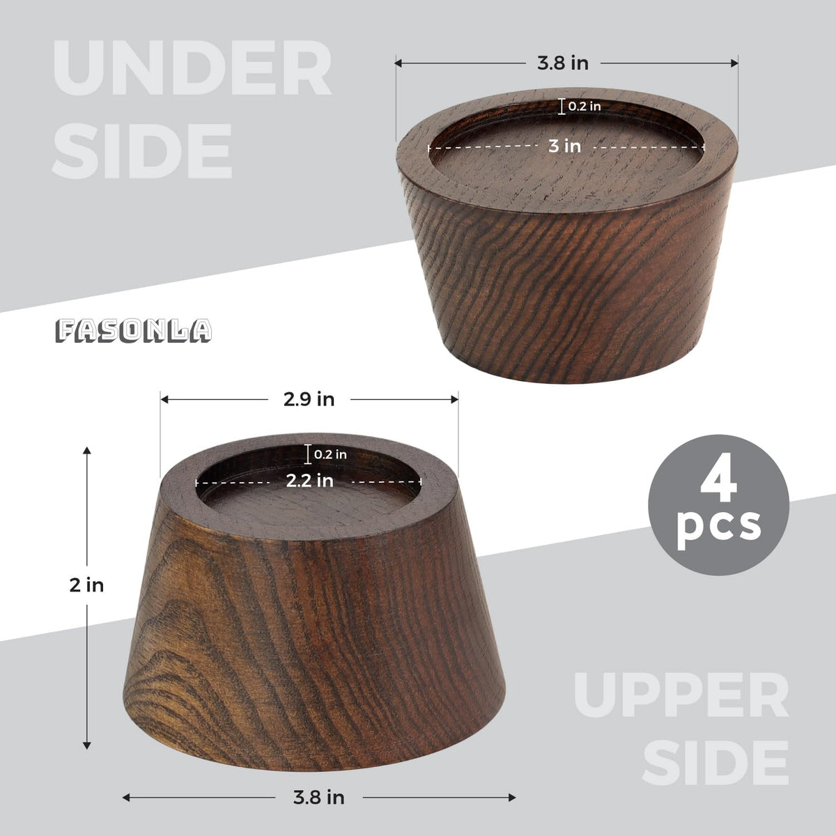 Bed Risers (Set of 4) Furniture Risers Lifts Height 2", Oak Solid Wooden Risers for Bed, Furniture Risers with Non-Slip Recessed Hole (Monolithic Wood, 4pcs-2" Hight-Walnut Color)