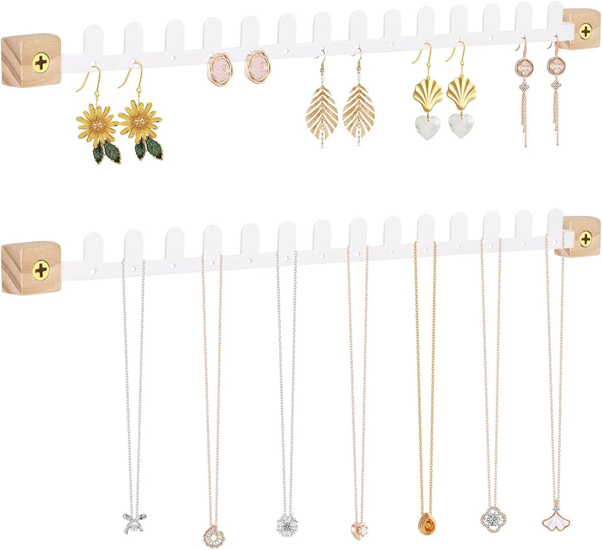 Wall Necklace Holder Hanging Jewelry Organizer 2 Pack Metal Necklace Organizer, Space-saving Jewelry Display for Necklaces & Earrings, Screws Included,White