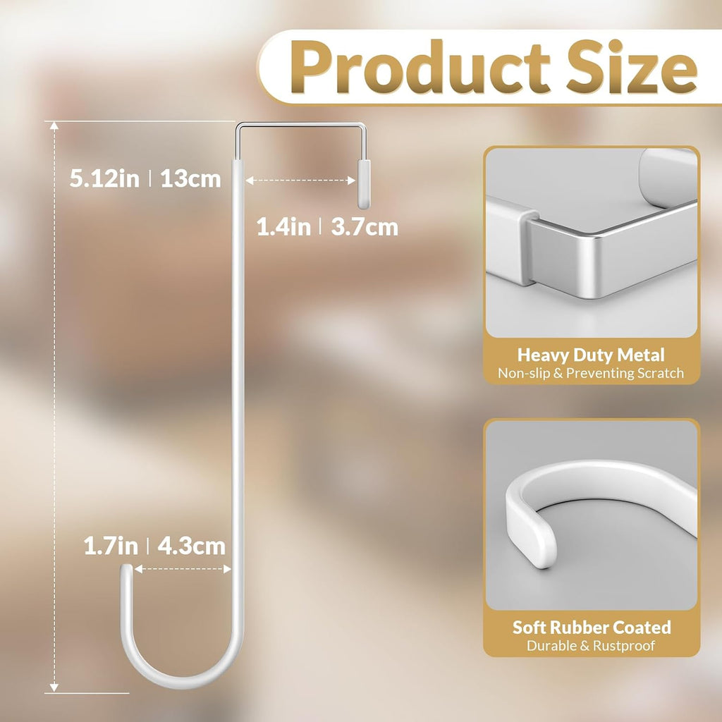Over the Door Hooks, 4 Pack Heavy Door Hanger Hooks with Non-Slip Rubber, Over Door Hanger for Towels, Coats, Bags, Space Saving Door Coat Hanger for Living Room,Bathroom, Bedroom (White, Long)