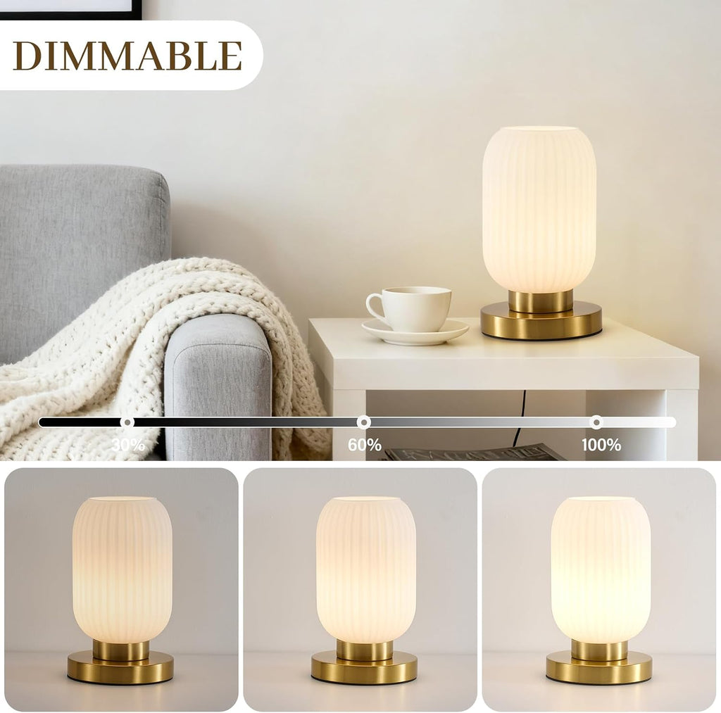 Mid Century Modern Table Lamp, 6" White Glass Desk Lamp Plug In