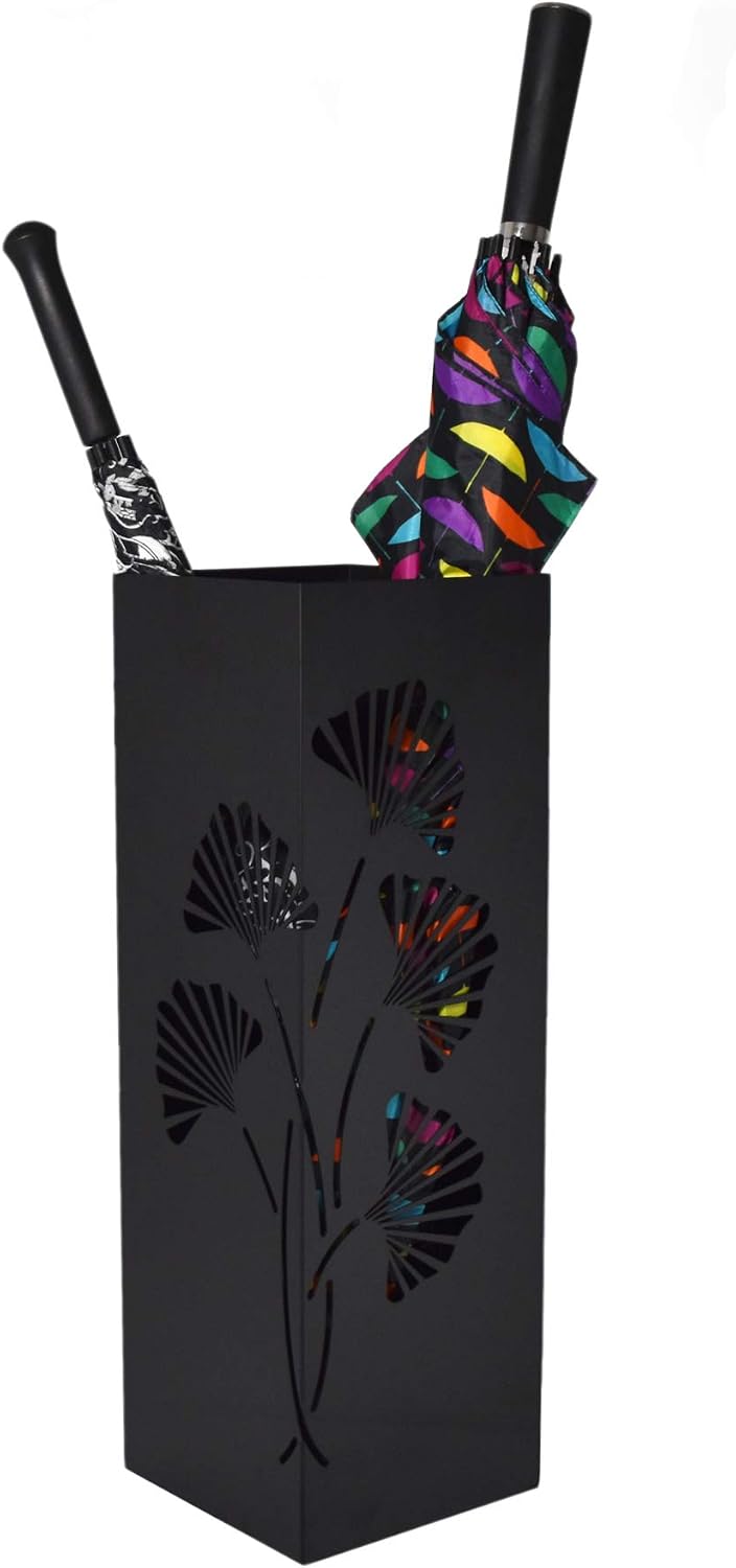 Mango Steam Black Tall 21.75" Japanese Ginkgo Leaf Umbrella/Cane/Walking Stick Holder, Stand, Rack Organizer