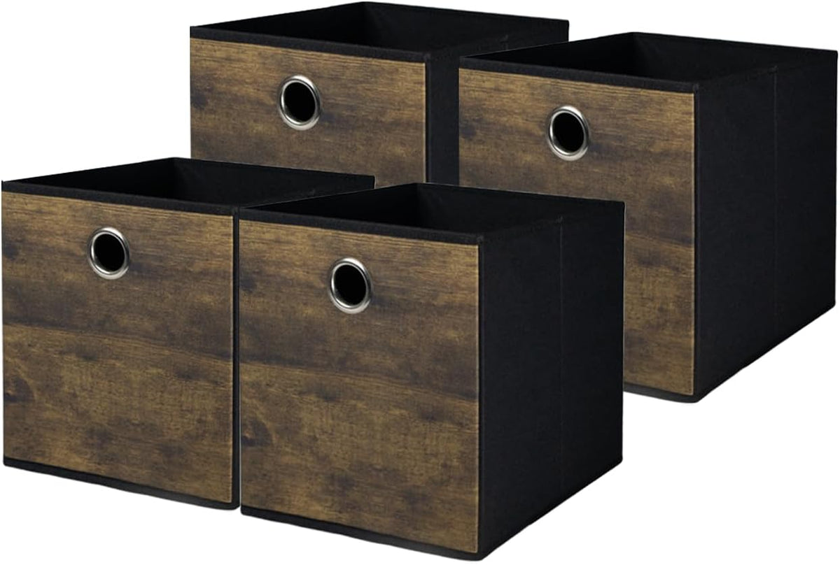 4 Pack Durable Storage Cube Bin with Decorative Wood Grain,Stylish Thickened Fabric Cube Box,Space-saving Storage Basket for Shelves,Closet,Office,Bedroom,Living Room,Nursery,Dorm,RV,13x13x13in(Large)