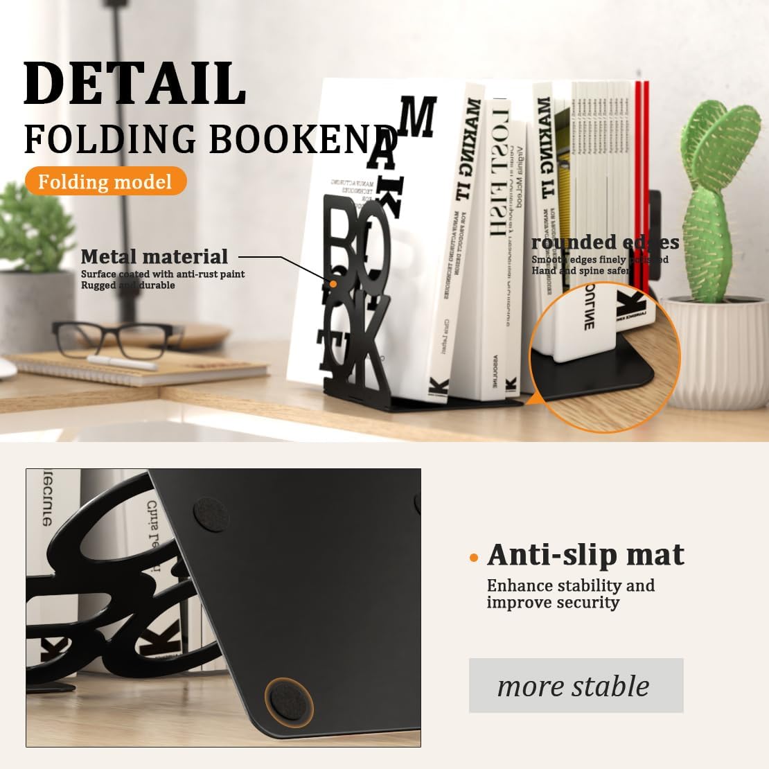 Book Ends,4 Pair Bookends Metal Bookend (Folding Book Ends 4 Pair)