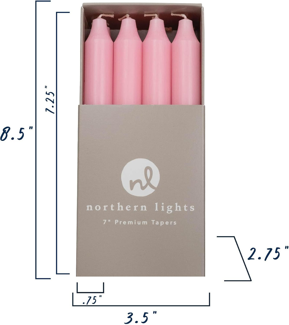 Northern Lights Candles Premium Tapers 7" 12PK - Soft Pink - 71728