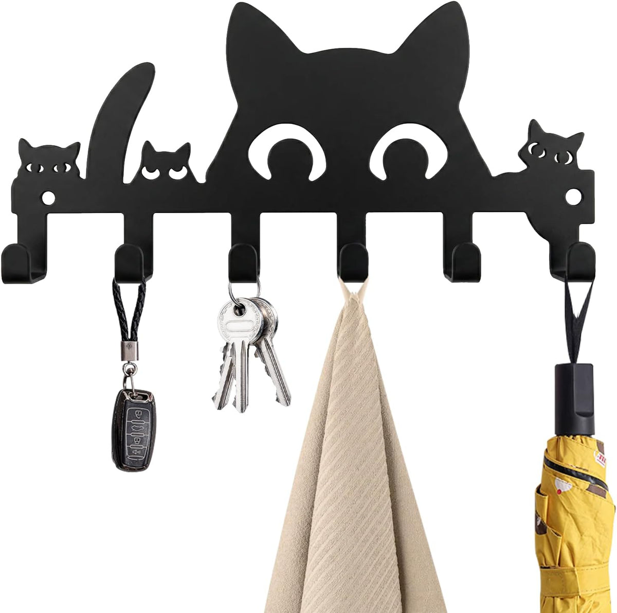 Cat Key Holder for Wall, 4-Cat Key Hanger with 8 Hooks