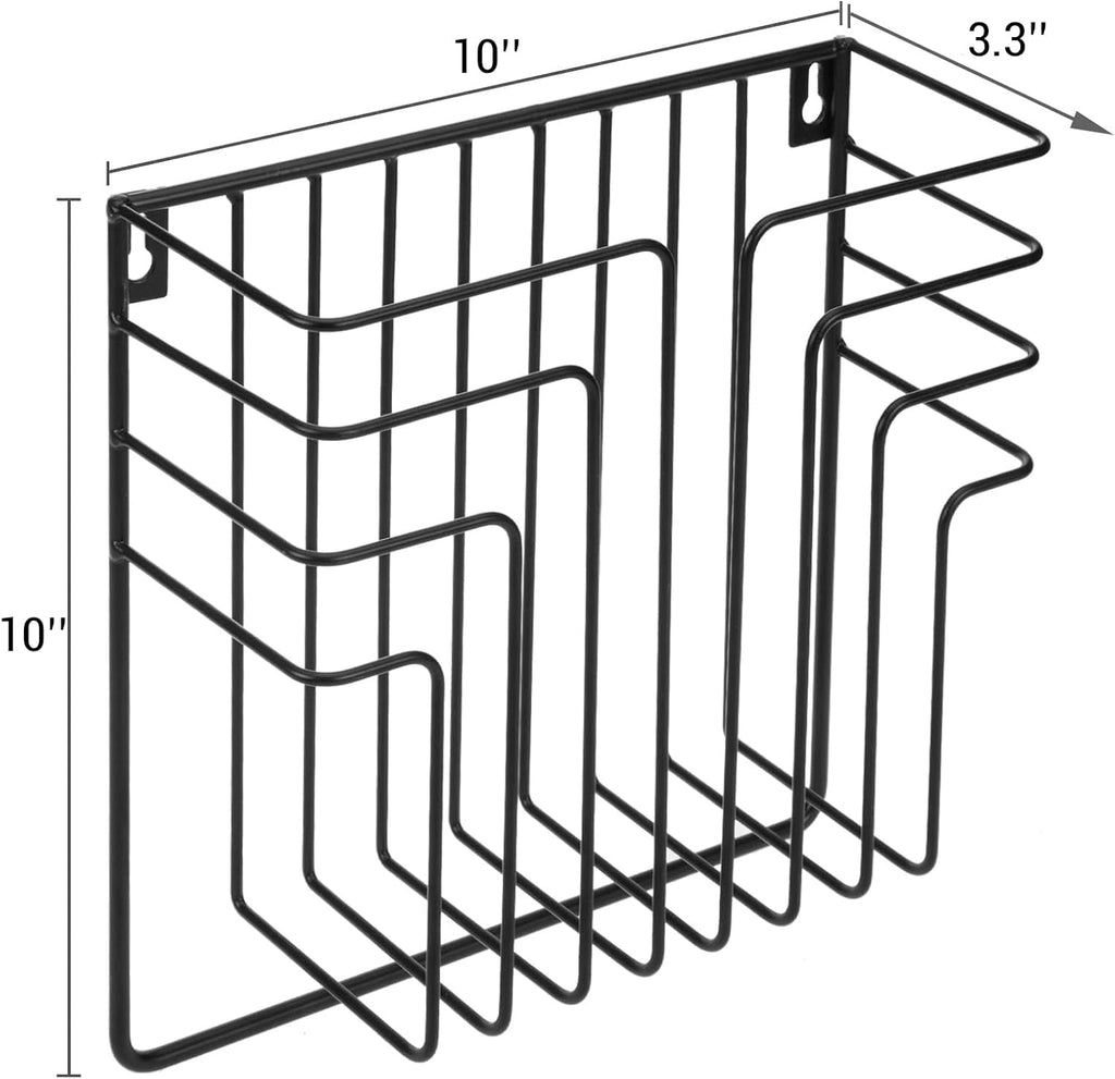 MyGift Black Metal Wire Wall Mounted Magazine File Holder Organizer Rack