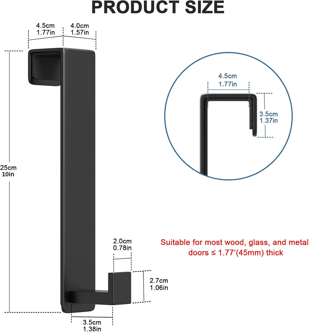 PMMASTO 10 Inch Hooks for 1-3/4 Inch Doors, Black- 2 Pack, L Shape
