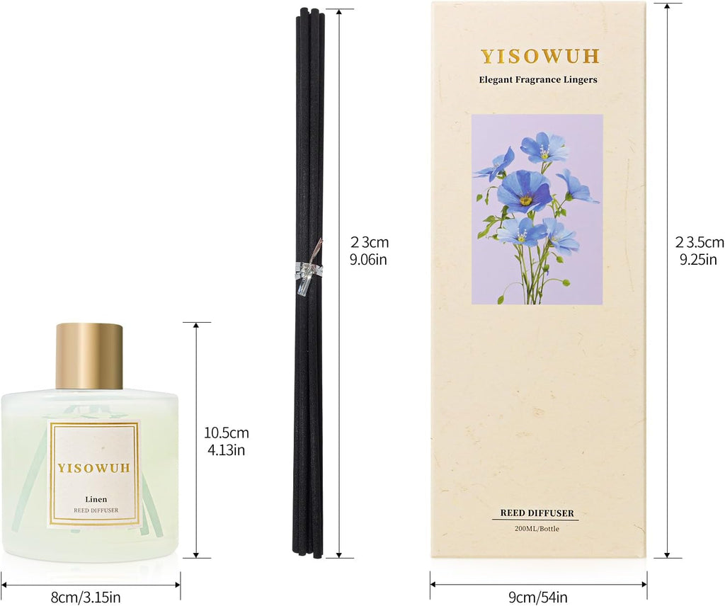 Diffusers for Home 6.76 fl oz（200ml）, YISOWUH Linen Reed Diffuser Set Oil Diffusers with 8 Reed Sticks, Long Lasting Fragrance for Home Decor, Bathroom, Livingroom, Gifts