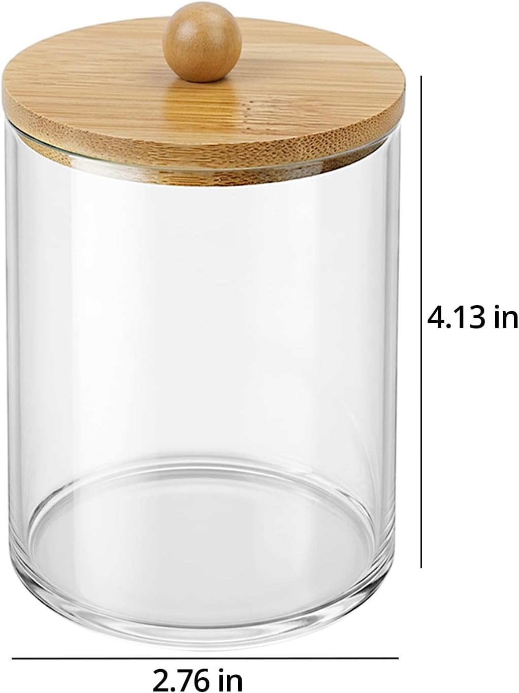 Bathroom Counter Organizer & Qtip Holder - 2-Piece 10oz Clear Plastic Apothecary Jar With Bamboo Lid, Cotton Swab Dispenser For Vanity Stuff, Hair Tie Storage & Boho Accessories