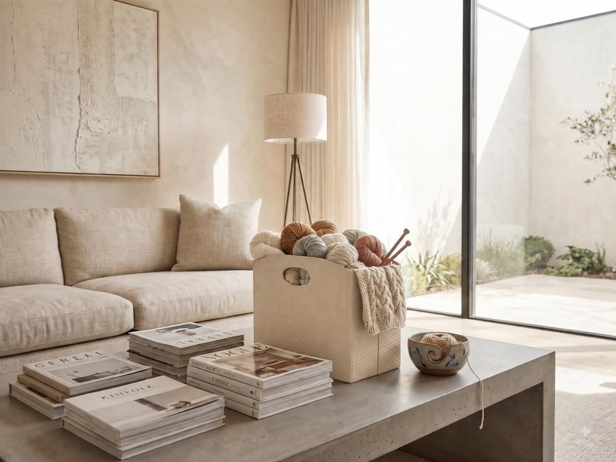 BLU MONACO Magazine Holder - Woven Leather Magazine Basket with Handles - Stylish Rack for Floor or Table - Perfect for Coffee Table, Side Table, Living Room, Reception Desk, or Bathroom (Pebble)