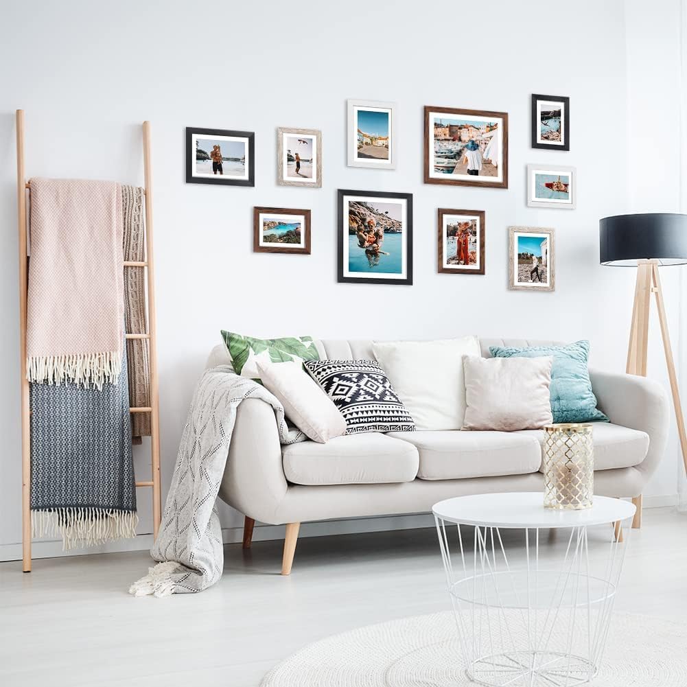Giftgarden Multi Colors Picture Frames with Mat for Multiple Sizes Photos, Four 4x6, Four 5x7, Two 8x10, Assorted Gallery Frame Collage for Wall or Tabletop, Set of 10