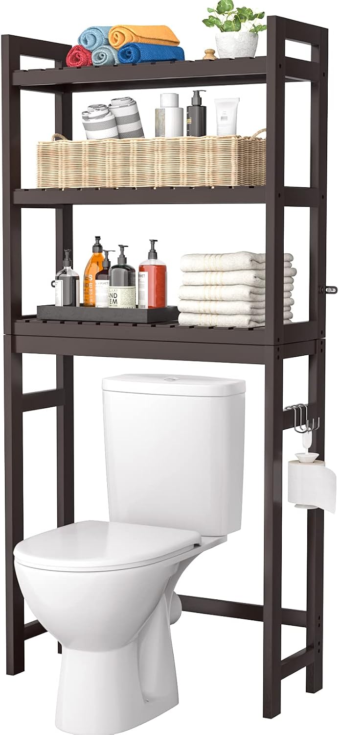 Homykic Over The Toilet Storage, 3-Tier Bamboo Bathroom Shelf, Espresso