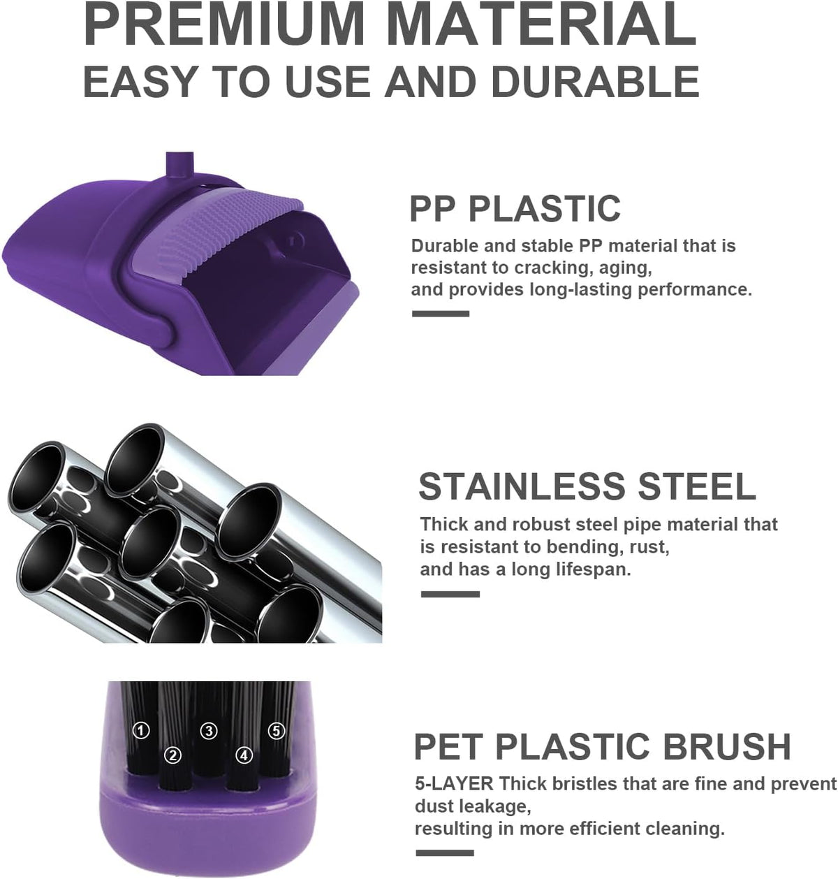 Purple Broom and Dustpan Combo Set, 51" Long Handle Broom