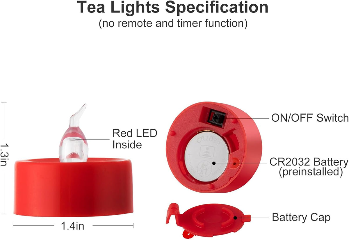 24 Pack Battery Operated Red Flickering Flame LED Tea Lights