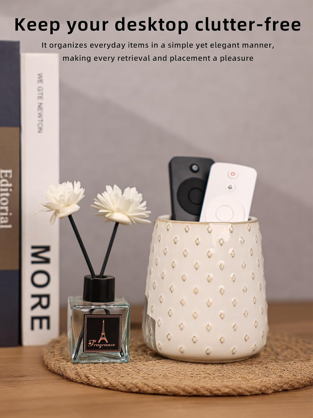 GDCZ Ceramic TV Remote Control Holder, Makeup Brush Pen Holder (White)